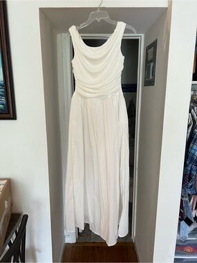 Elegant White Draped Maxi Dress